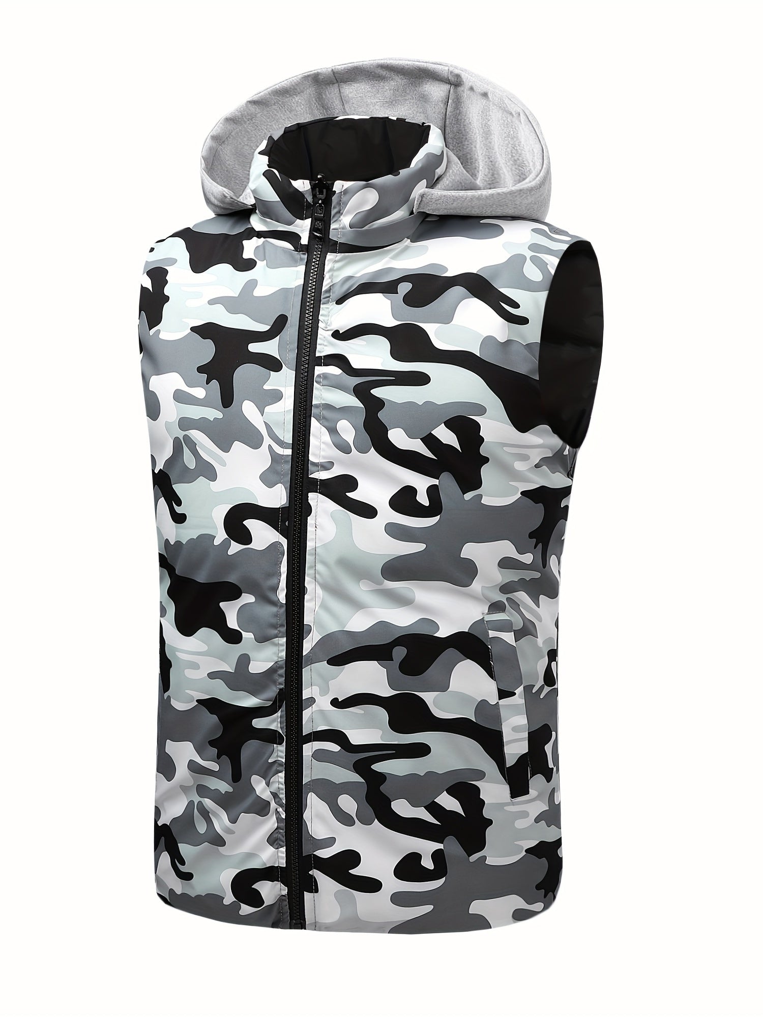 Men's Hooded Zip Up Cotton Vest with Pockets
