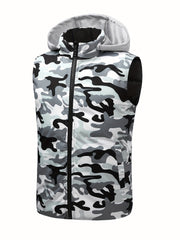 Men's Hooded Zip Up Cotton Vest with Pockets