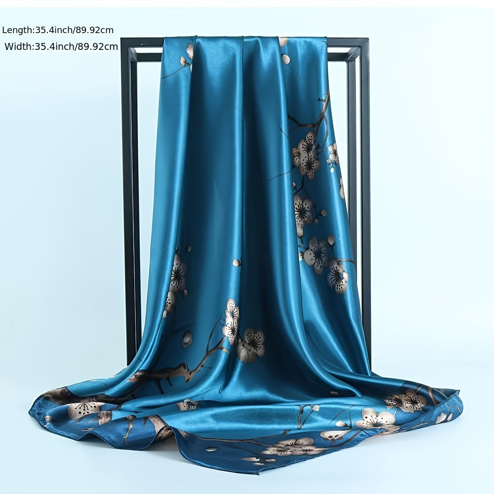 Flower Print Square Scarf Winter Warm Silk Scarf For Women