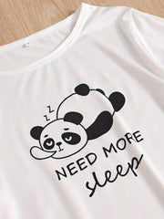 Panda Print Pajamas Set Short Sleeve - Women's Sleepwear