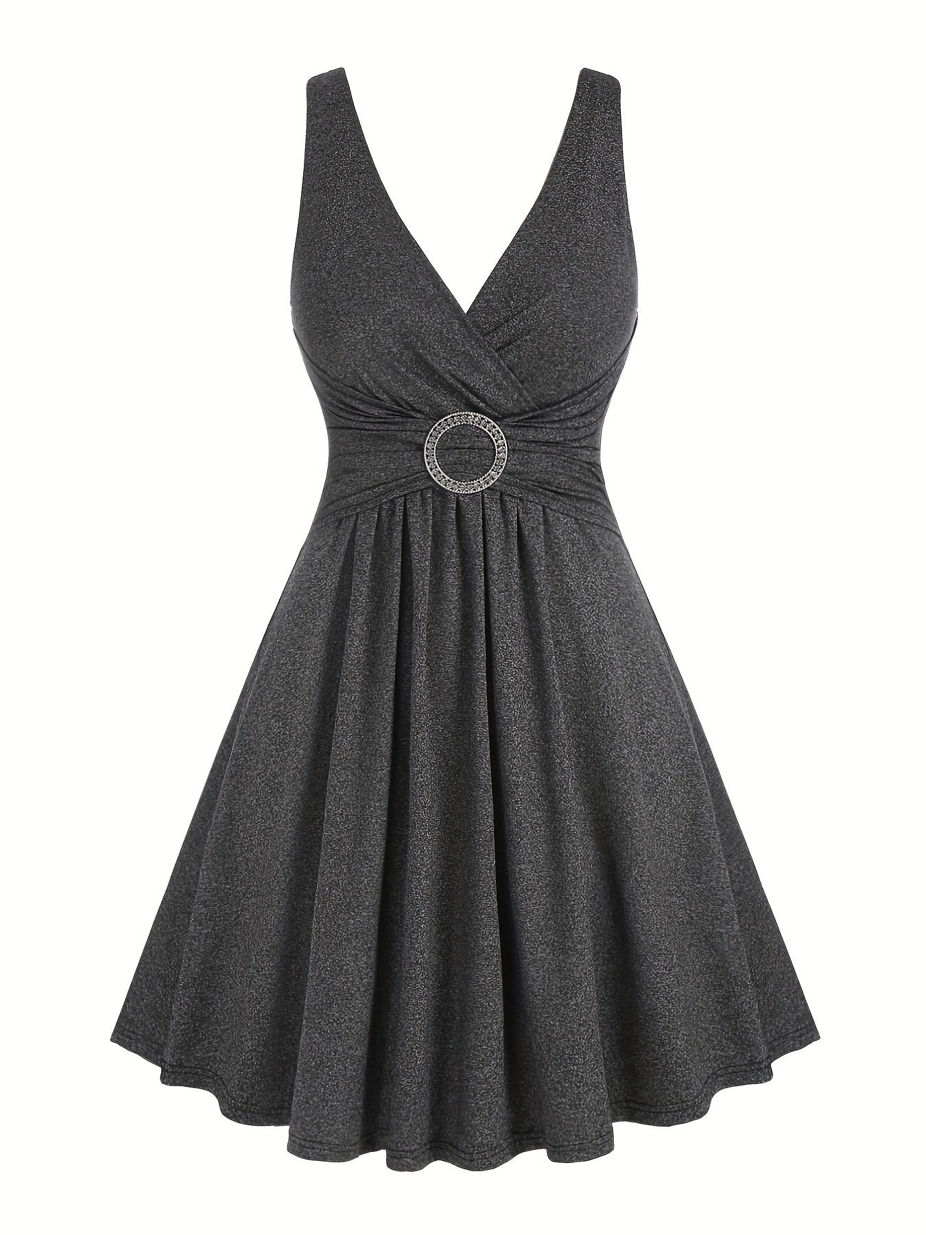 Casual Tank Dress Women's Plus Solid Surplice Neck Metal Decor Dress