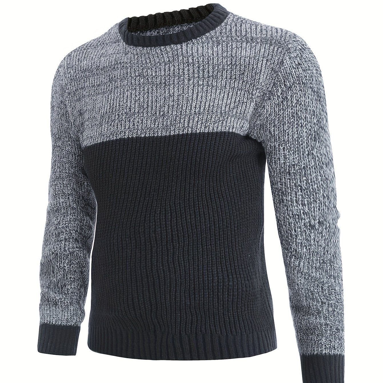 Men's Knitted Cable Sweater Casual High Stretch Crew Neck Pullover