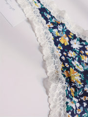 3 Pack Plus Size Lace Trim Thongs Leopard & Strawberry & Floral Print