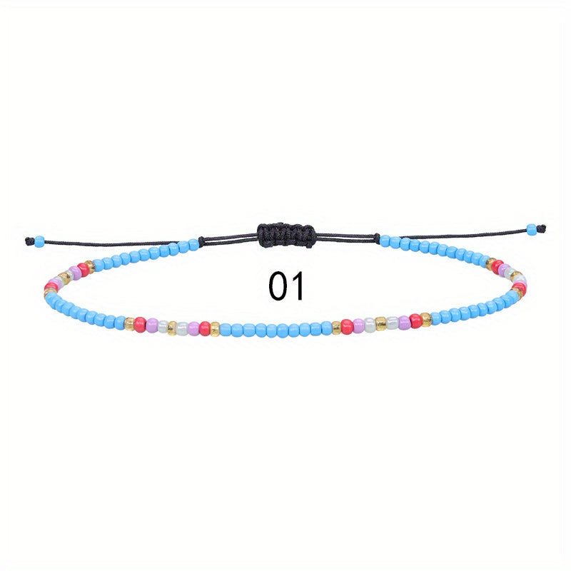 10pcs Colorful Rice Beads Anklet Set Boho Style Bracelet for Women