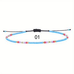 10pcs Colorful Rice Beads Anklet Set Boho Style Bracelet for Women