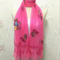 Lace Tassel Double Layer Gauze Scarf Embroidered Thin Shawl