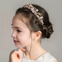 Pink Crystal Crown Princess Headband Pearl Decorative Headwear