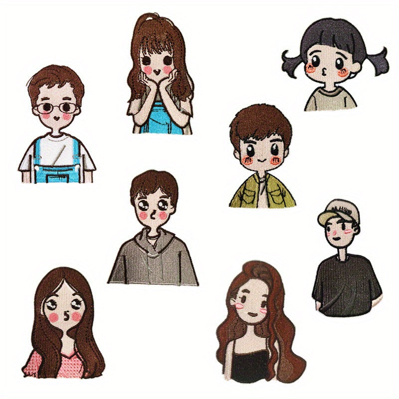 8pcs Cartoon Couples Iron On Patches Sew On Embroidered Applique Repair Patch
