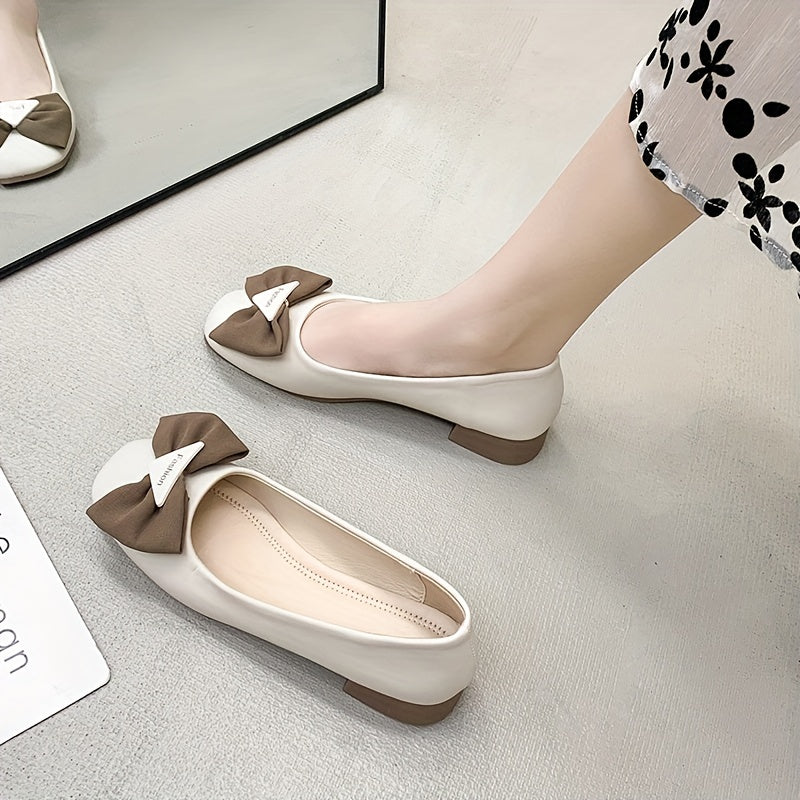 Stylish Bowknot Decor Flats, Slip-On Square Toe Dress Shoes