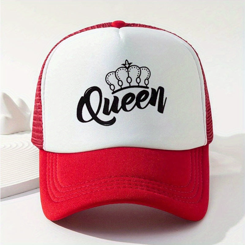 Queen Crown Print Trucker Hat Mesh Breathable Baseball Cap for Women
