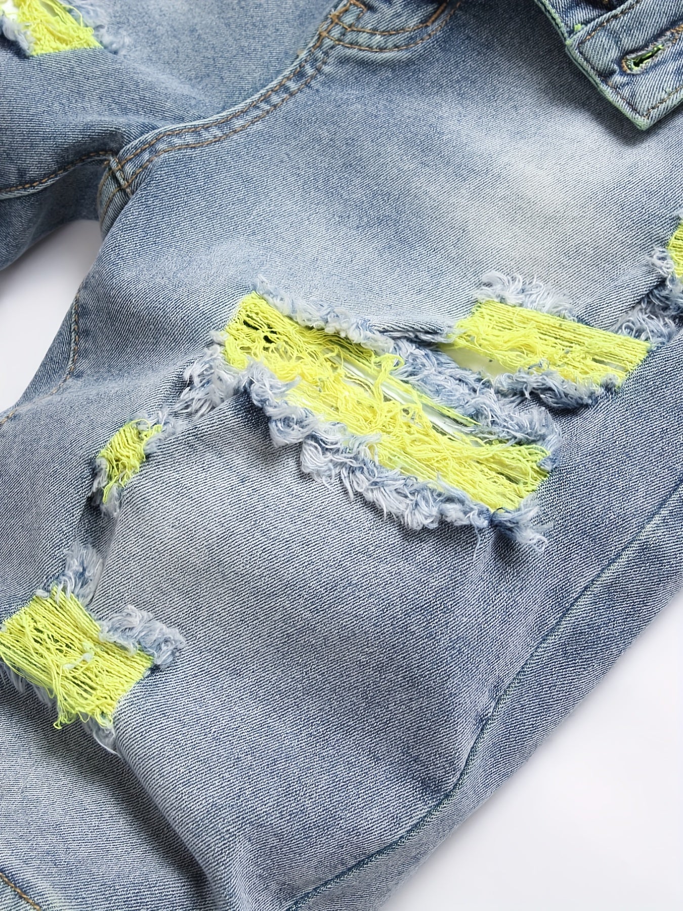 Yellow Green Mid Stretch Denim Shorts Men's Casual Street Style