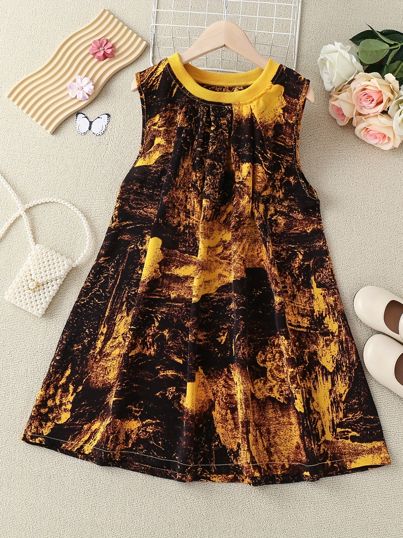 Girls Casual Graffiti Print Sleeveless Dress
