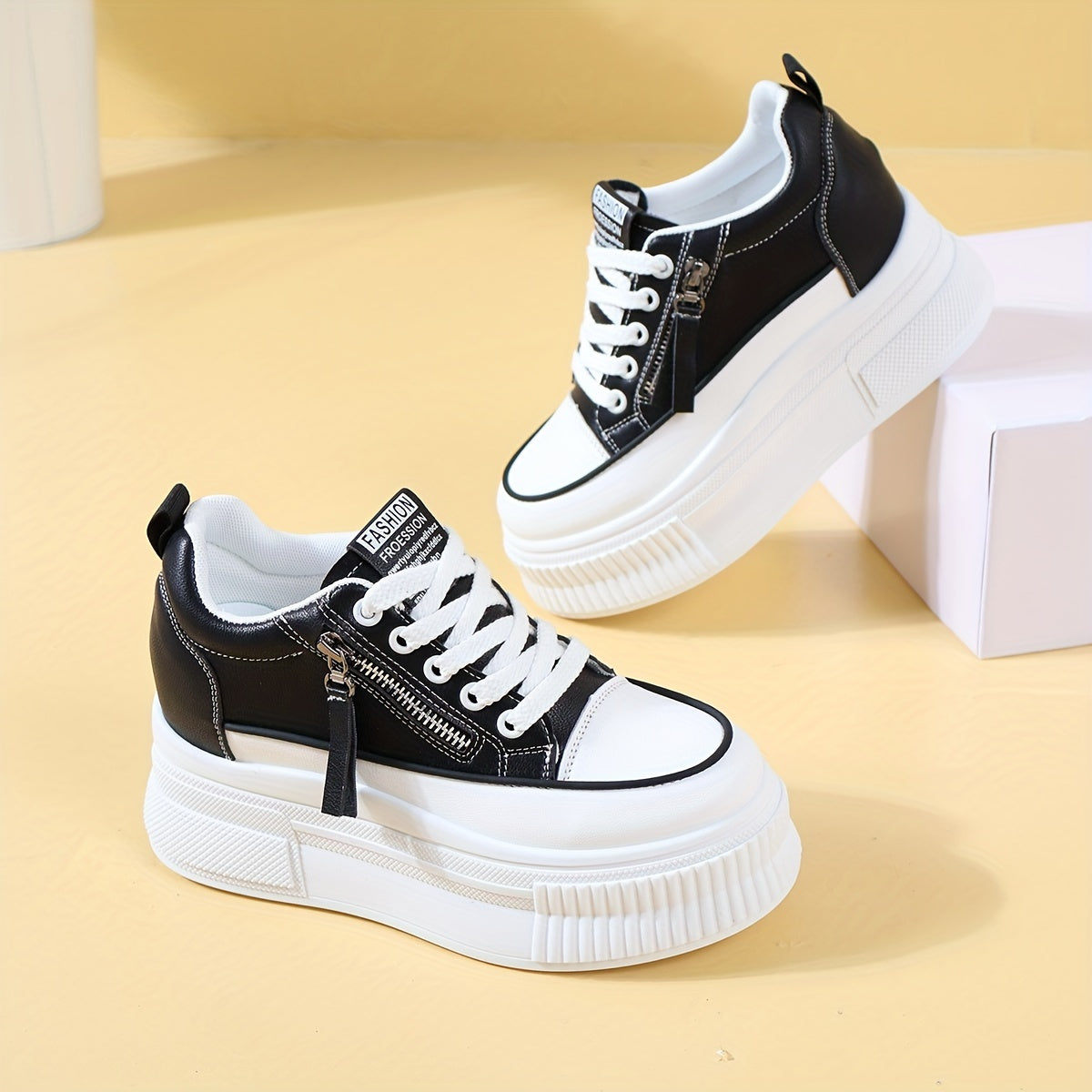 Women's Chunky Side Zip Platform Sneakers Non Slip Running Shoes