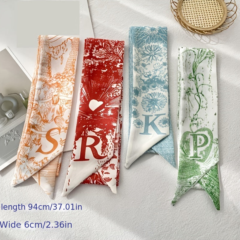 Letters Print Scarf Thin Long Small Silk Scarf Tie Bag Decoration