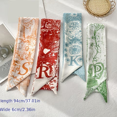 Letters Print Scarf Thin Long Small Silk Scarf Tie Bag Decoration