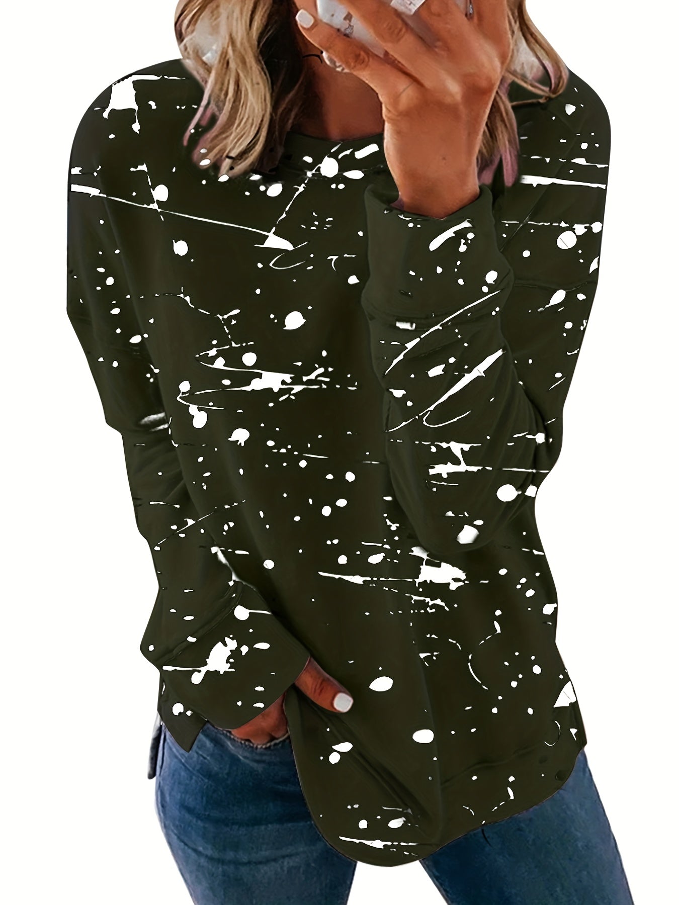 Graffiti Print Crew Neck Sweatshirt Long Sleeve Pullover