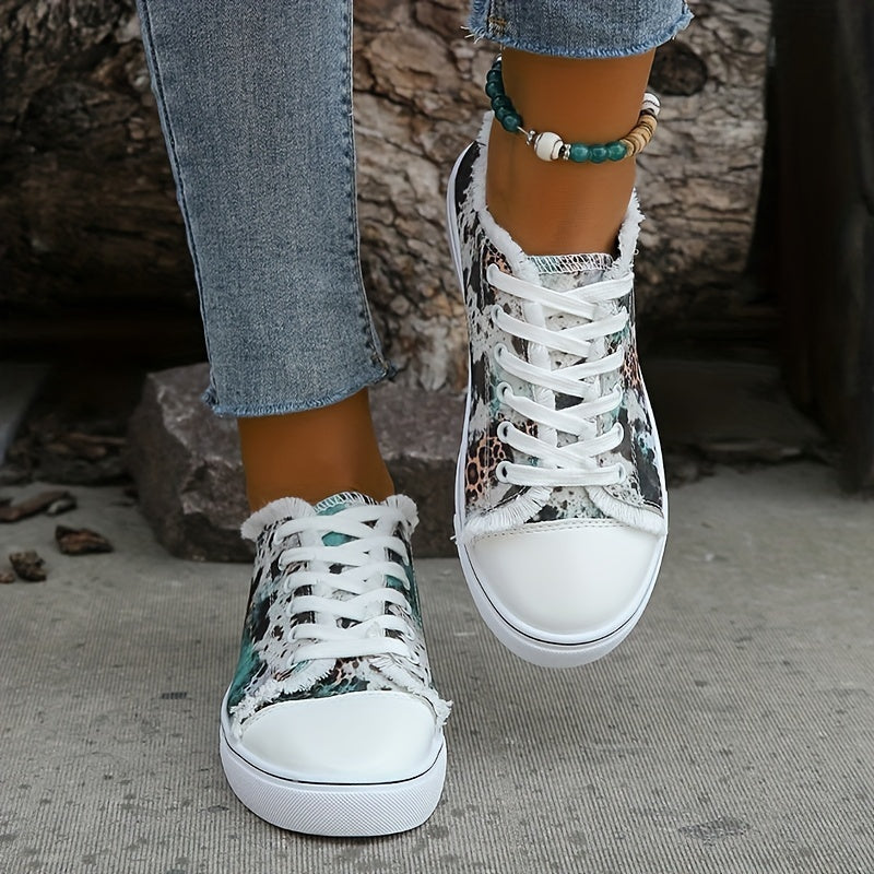 Leopard Print Lace-Up Sneakers Lightweight Outdoor Comfy Shoes