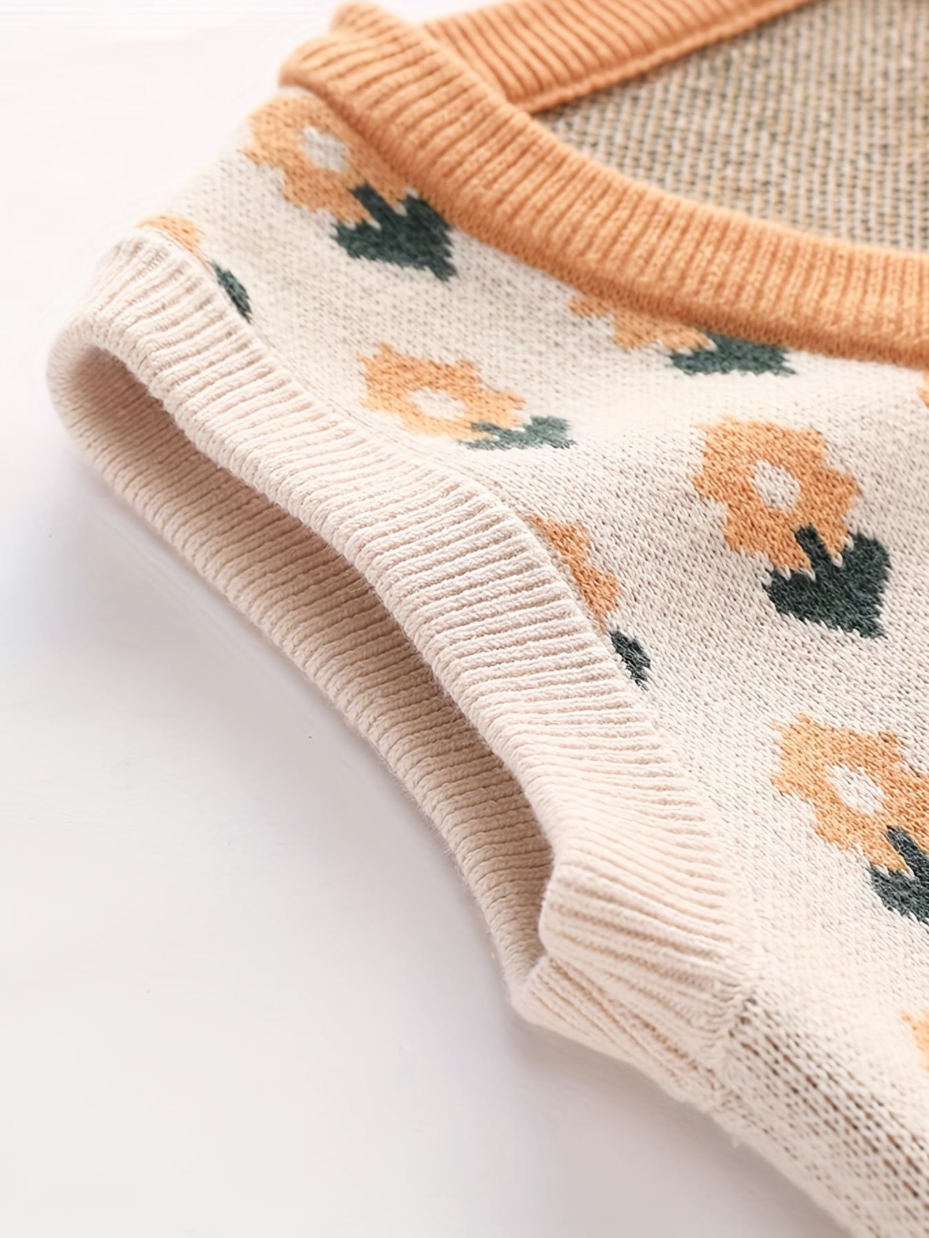 Infant Floral Print Vest Baby V Neck Button Down Knitted Sweater