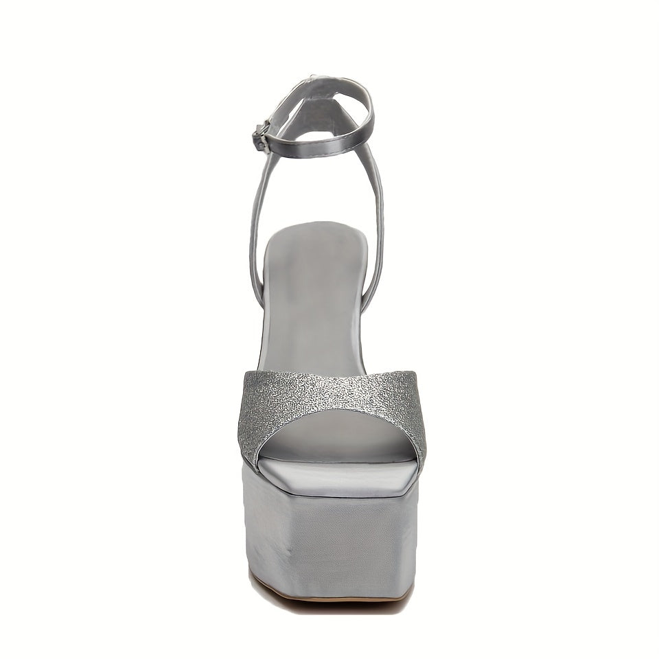 Sequins Pattern Heel Sandals Ankle Strap Slingback Platform Roman Shoes