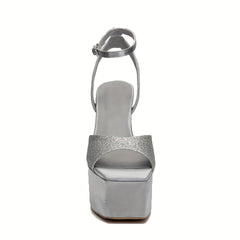 Sequins Pattern Heel Sandals Ankle Strap Slingback Platform Roman Shoes