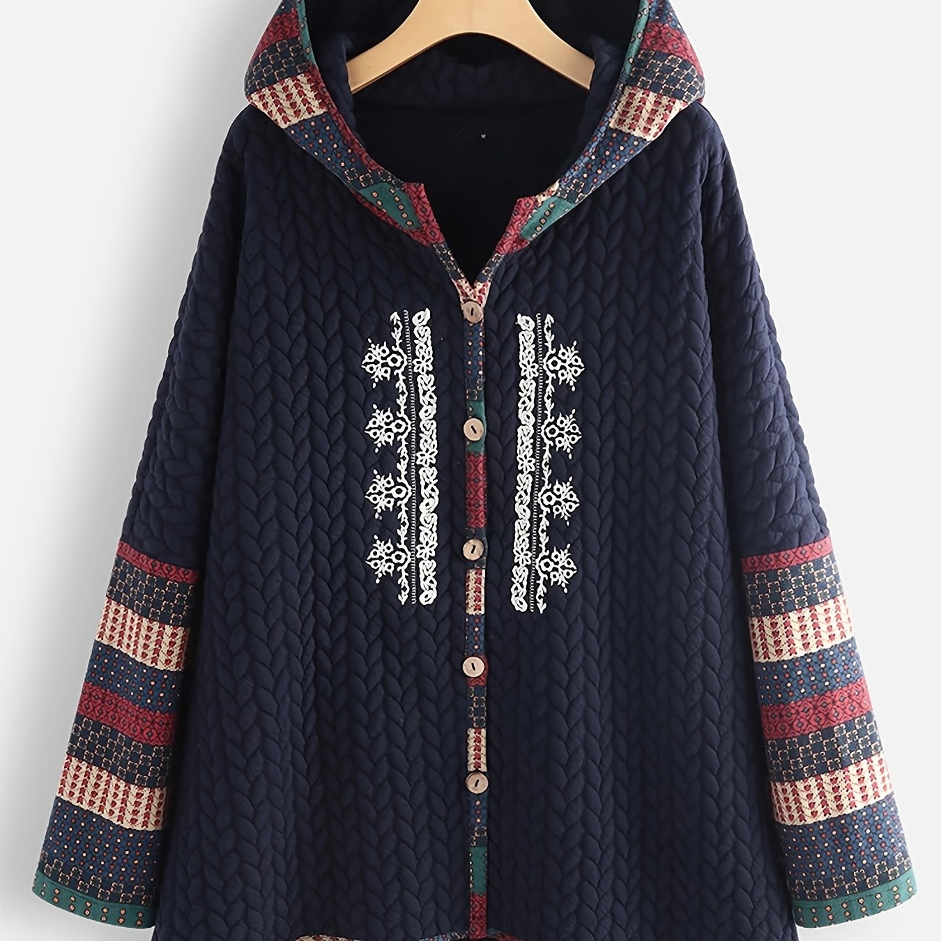 Ethnic Print Ribbed Coat Women's Outerwear
