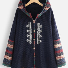 Ethnic Print Ribbed Coat Women's Outerwear