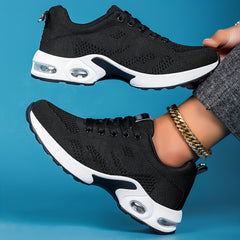 Women's Air Cushion Sneakers Flying Woven Running Shoes Lace Up