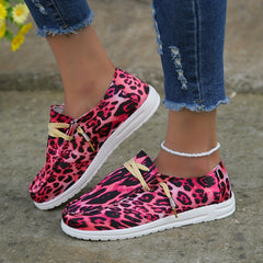 Leopard Print Canvas Shoes Low Top Lace Up Women's Walking Shoes