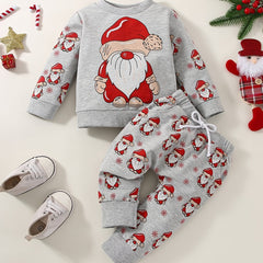 Santa Claus Print Long Sleeve Sweatshirt & Pants 2pcs Outfit