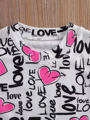 Girls Heart Print T-shirt & Shorts Set for Summer