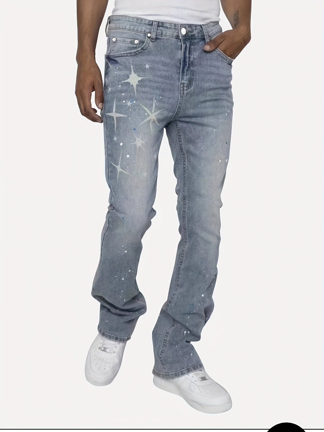 Mens Star Pattern Slim Fit Denim Jeans