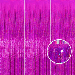 3 Pack Rose Red Metallic Tinsel Foil Fringe Curtains for Parties