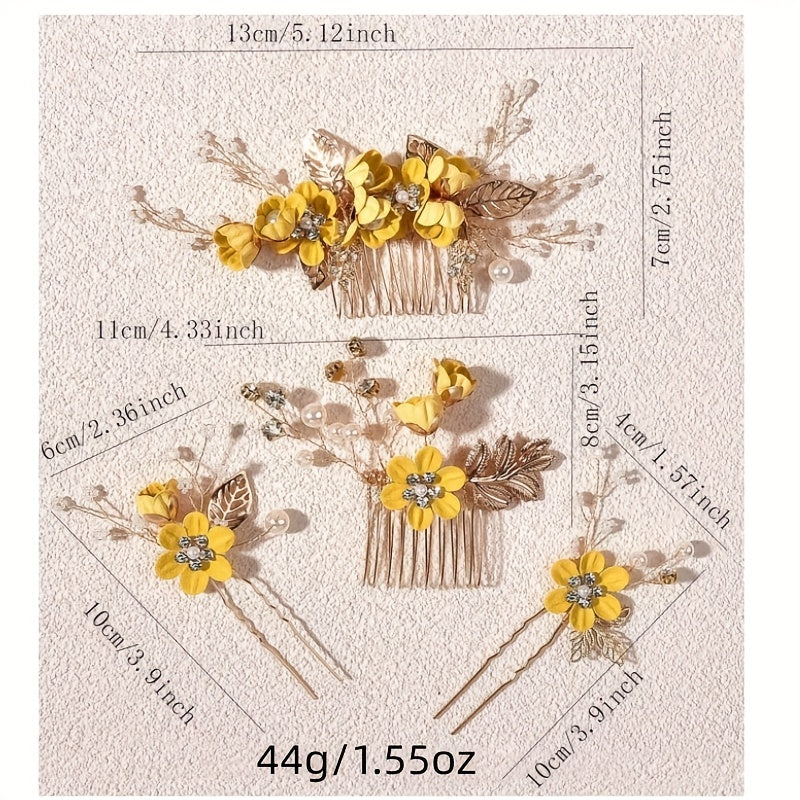 Faux Pearl Hair Comb Floral U-shaped Hairpin Hair Accessories Women