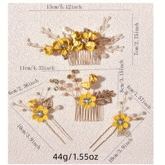 Faux Pearl Hair Comb Floral U-shaped Hairpin Hair Accessories Women