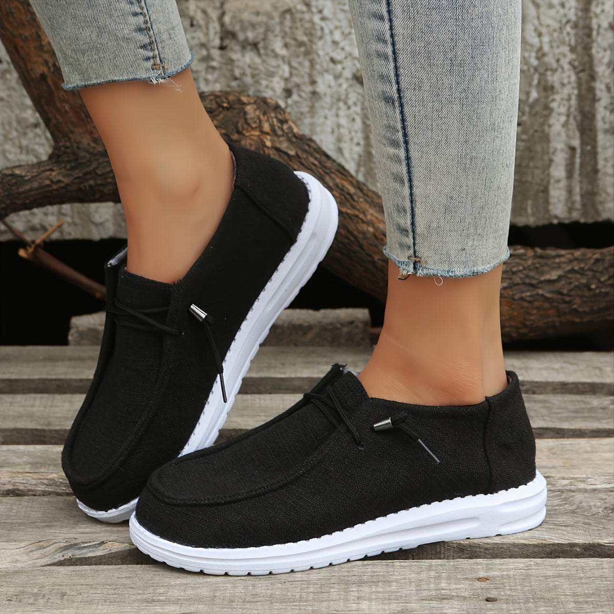 Women's Lightweight Canvas Shoes Solid Lace Up Low Top Comfy Casual Sneakers