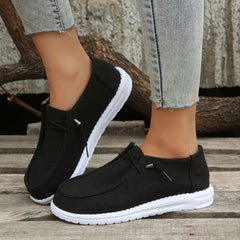 Women's Lightweight Canvas Shoes Solid Lace Up Low Top Comfy Casual Sneakers