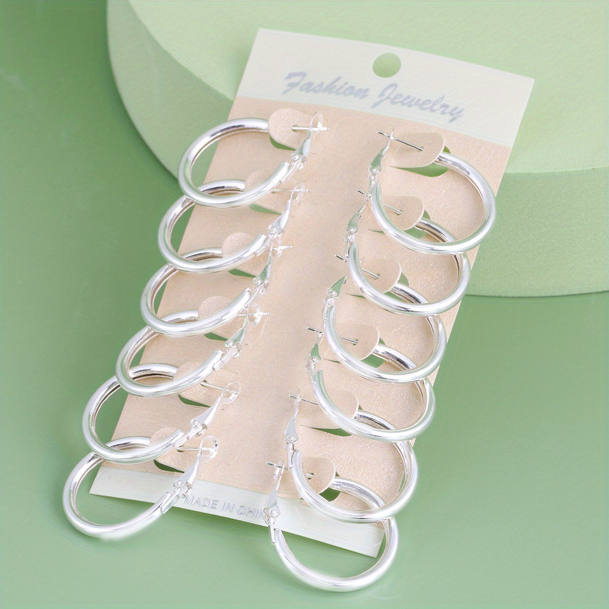6 Pairs Golden Silver Glossy Tube Hoop Earrings Set for Daily Decoration