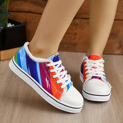 Women's Multicolor Graffiti Canvas Shoes Low Lace Up Round Toe Lightweight Shoes