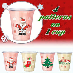 25pcs Christmas Party Cups - Clear Plastic Cups for Christmas Decorations