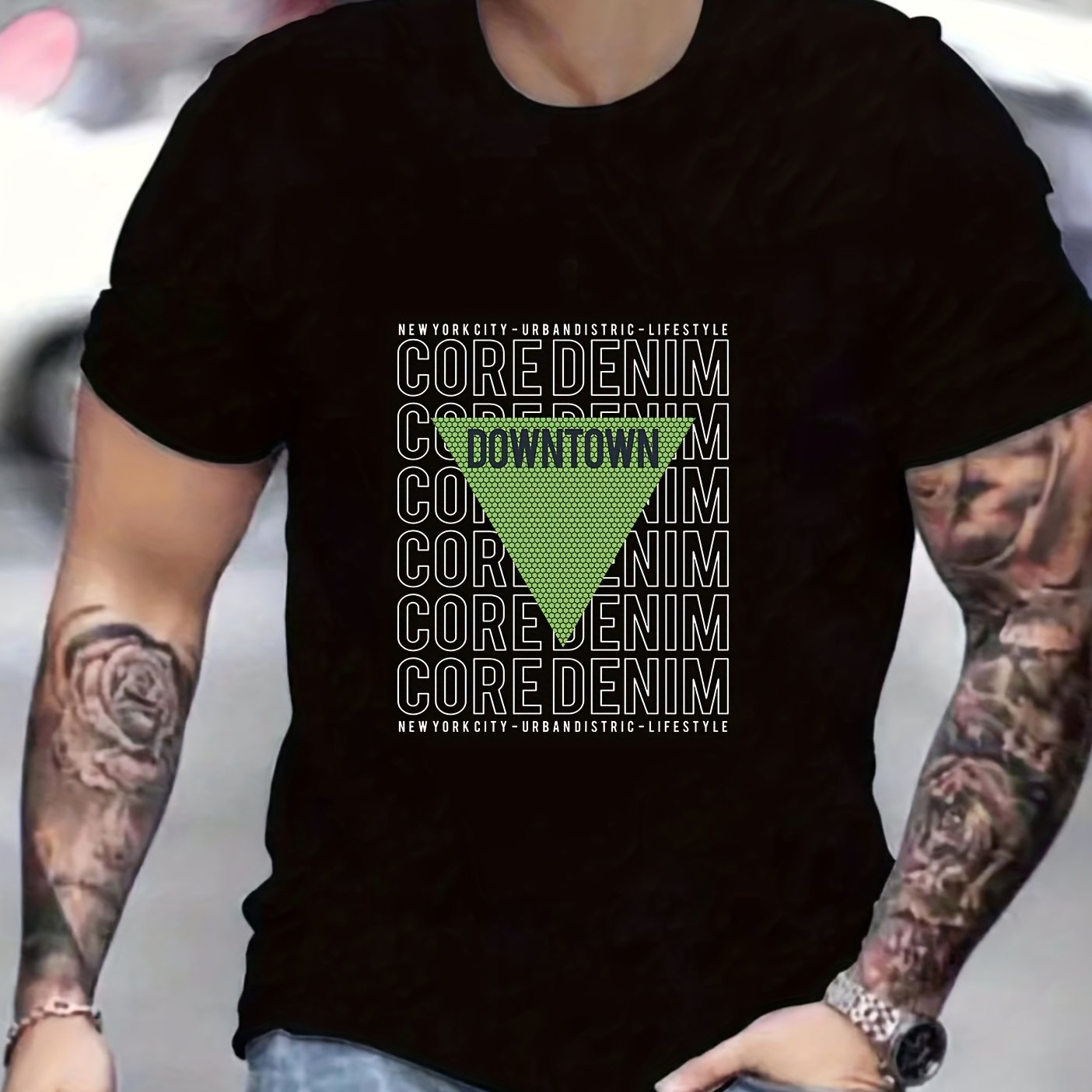 Retro Letter Print Men's Graphic Crew Neck Active T Shirt