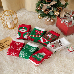 7 Pairs Christmas Print Socks Warm & Comfy Stockings Women's Hosiery