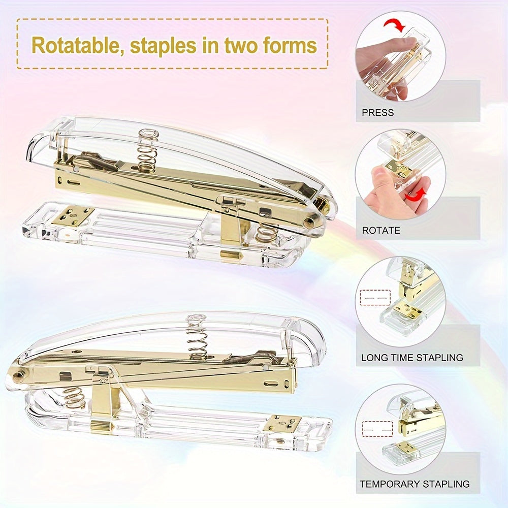 Golden Office Supplies Set - Stapler Pen Holder Pen Ruler