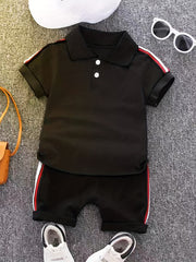2pcs Boys Casual Polo Shirt & Shorts Kids Summer Clothes Sets