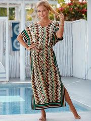 Chevron V Strips Belt Cover Up Kaftan