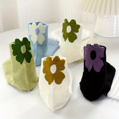 5 Pairs Floral Print Socks Women's Mid Tube Stockings