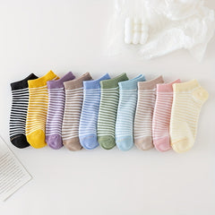 Set of 10 Striped Print Low Cut Ankle Socks Women's Stockings & Hosiery