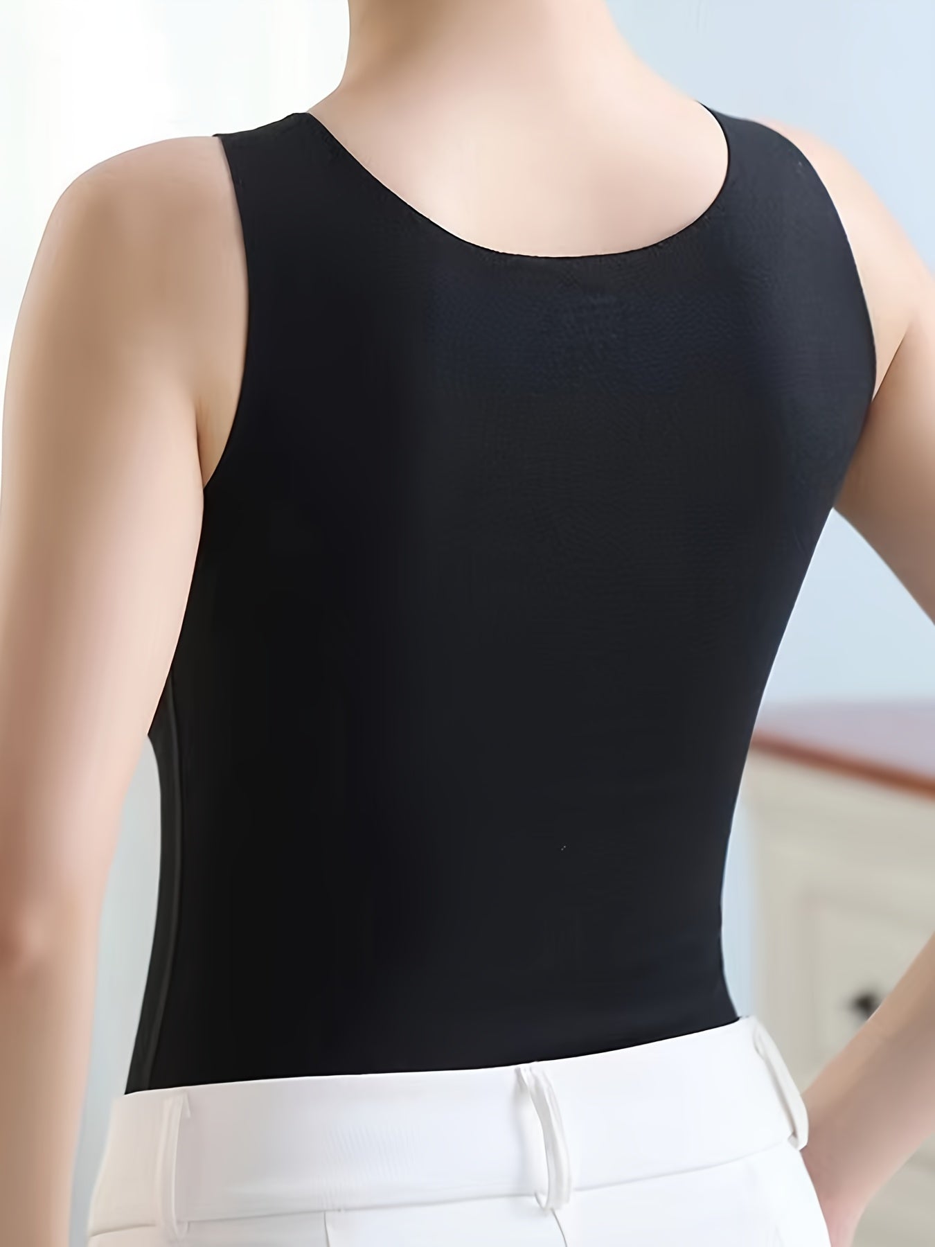 2pcs Seamless Thermal Underwear Soft Crew Neck Sleeveless Top Women's Lingerie