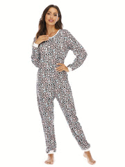 Cartoon Print Pajama Jumpsuit Long Sleeve Pajama Women's Lingerie