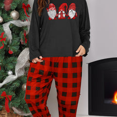 Gnomes Graphic Tee & Plaid Pants Pajamas Set
