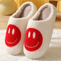 Girls Cartoon Smiling Face Plush Slippers